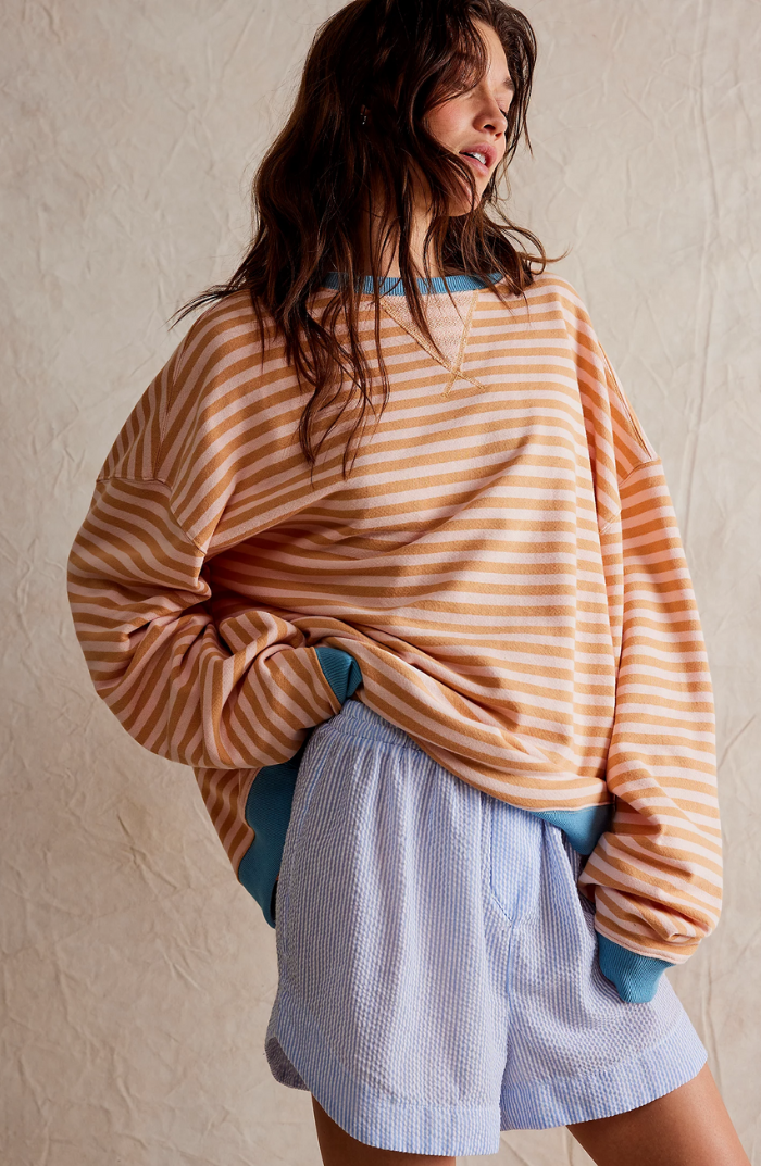 Oversize Damen Sweatshirt mit Streifen – Lässiger Pullover im Colorblock Look & weicher Komfort