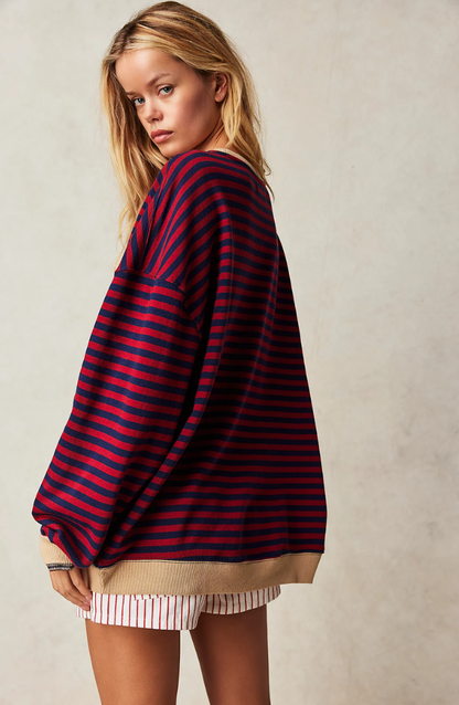 Oversize Damen Sweatshirt mit Streifen – Lässiger Pullover im Colorblock Look & weicher Komfort