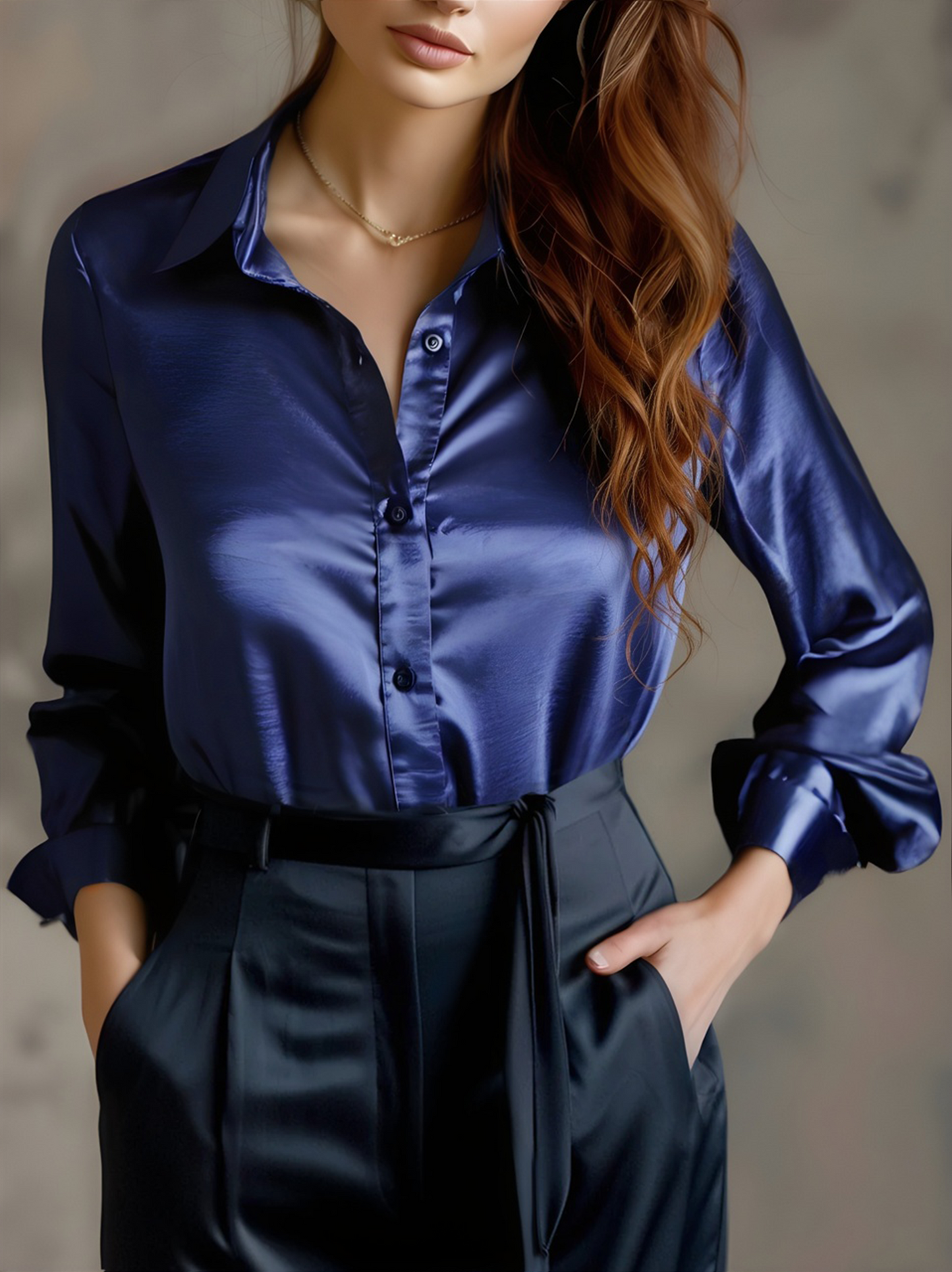 Avelina - Elegante Bluse aus schwarzem Satin mit langen Ärmeln für Frauen