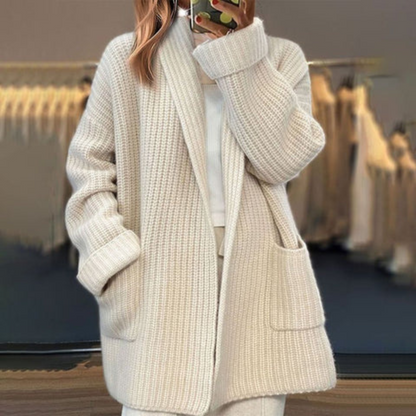 Azurine - Bequemes Midilanges Oversize-Strickgilet für den Frühling mit Taschen