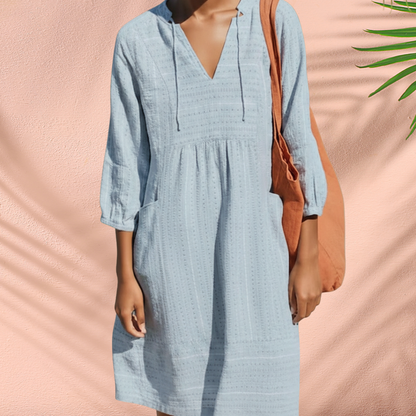 Luftiges Tunika Kleid für Damen – Lockeres Sommerkleid mit V-Ausschnitt & Taschen