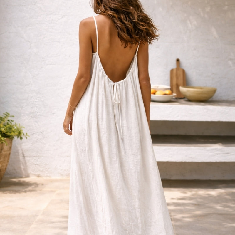 Maxikleid mit Spaghettiträgern für Damen – Luftiges Sommerkleid mit Offenem Rücken & Lockerer Passform
