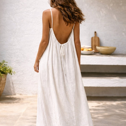 Maxikleid mit Spaghettiträgern für Damen – Luftiges Sommerkleid mit Offenem Rücken & Lockerer Passform