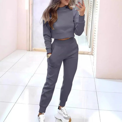 Gaëlle - Bequemes und Elegantes Entspannungsensemble für Frauen, bestehend aus Jogginghose und langärmligem Crop-Top