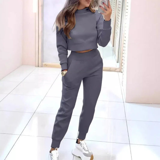 Gaëlle - Bequemes und Elegantes Entspannungsensemble für Frauen, bestehend aus Jogginghose und langärmligem Crop-Top