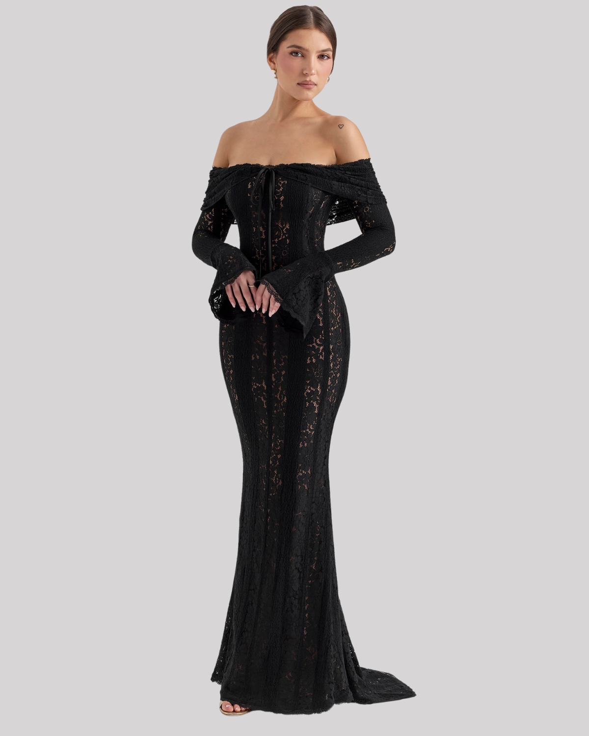 Elegantes Spitze Maxikleid für Damen – Off-Shoulder Abendkleid mit figurbetonter Silhouette