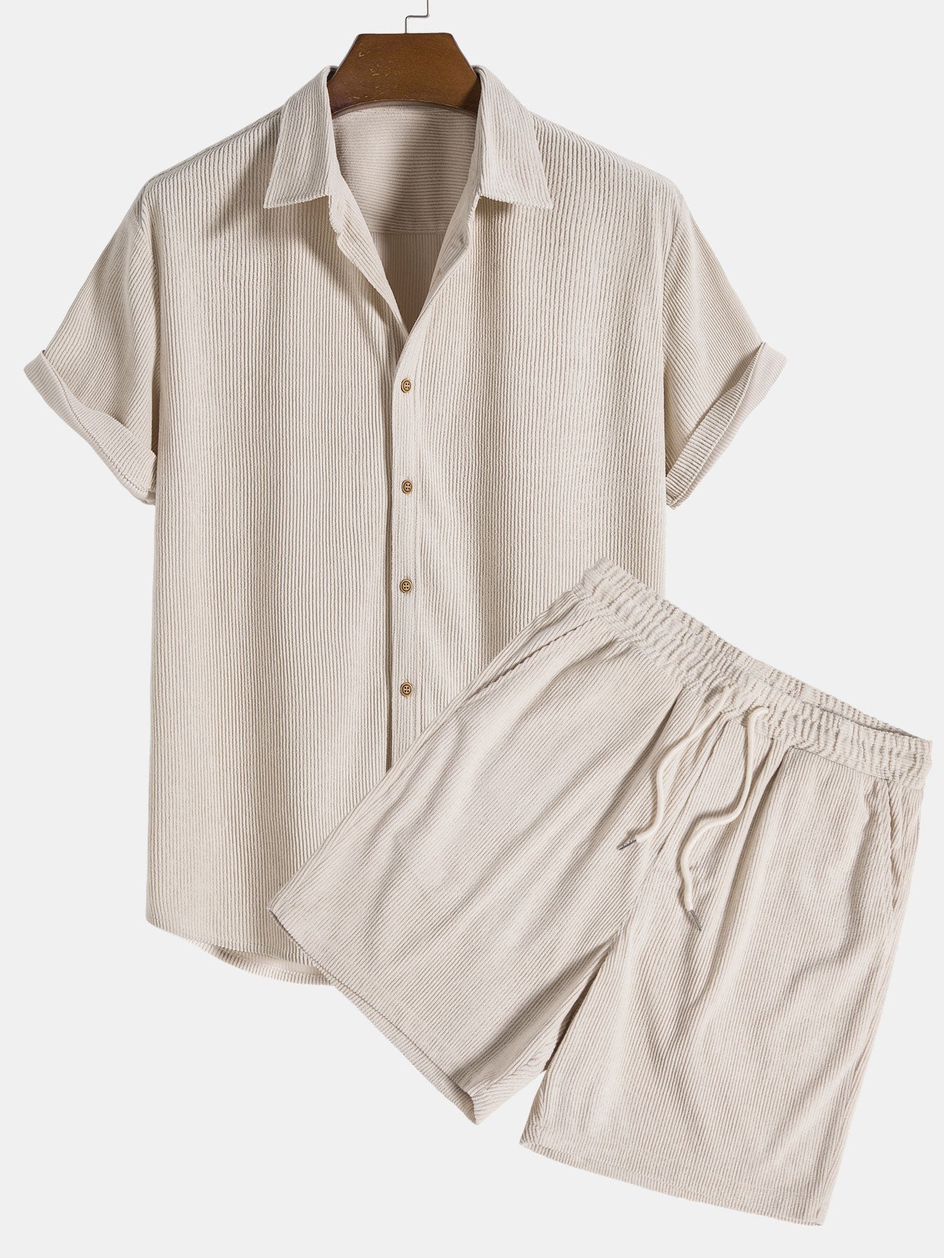 Sommer Set aus Kurzarm Hemd & Shorts – Strukturierter Freizeitlook atmungsaktiv für Herren