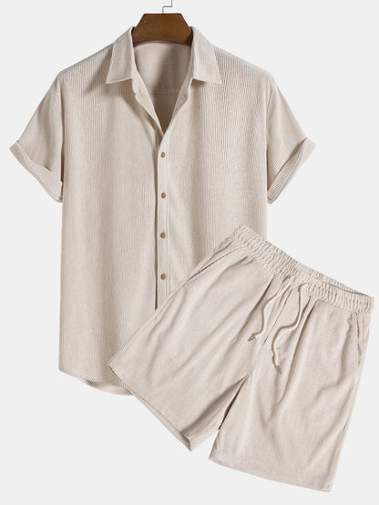 Sommer Set aus Kurzarm Hemd & Shorts – Strukturierter Freizeitlook atmungsaktiv für Herren