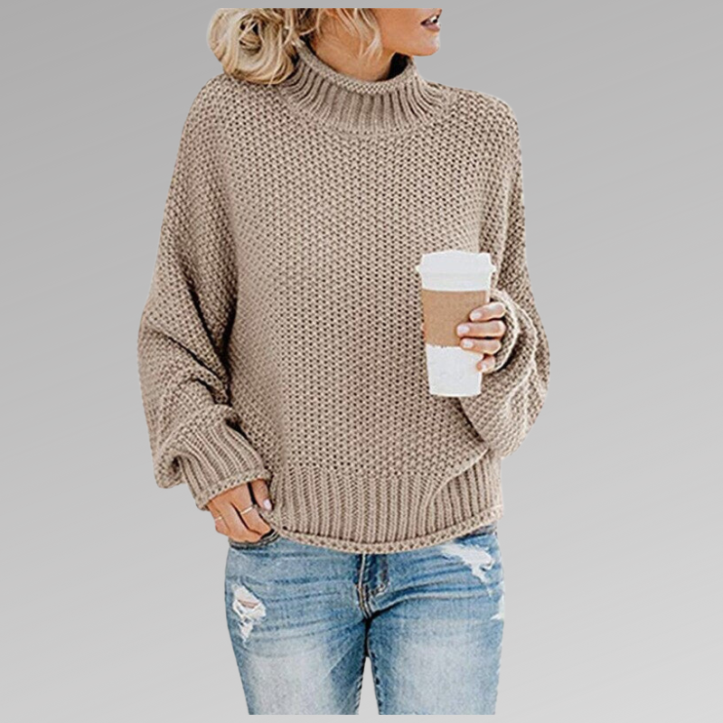 Emma - Weicher, Grobstrick-Pullover mit weitem Rollkragen für den Frühling