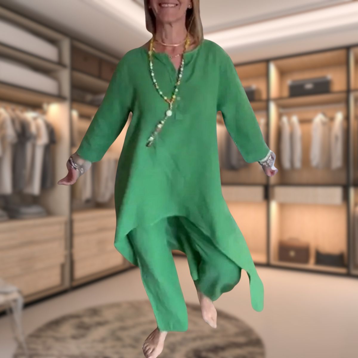 Ambrélya - Damen Zweiteiliges Komfort Ensemble: Hemdblusenkleid mit Halblangen Ärmeln und Bequeme Unifarbene Hose