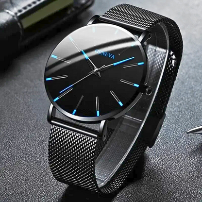 Minimalistische Herren Armbanduhr mit Edelstahl Mesh Band – Elegante Quarz Uhr im modernen Design