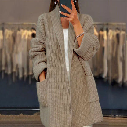 Azurine - Bequemes Midilanges Oversize-Strickgilet für den Frühling mit Taschen