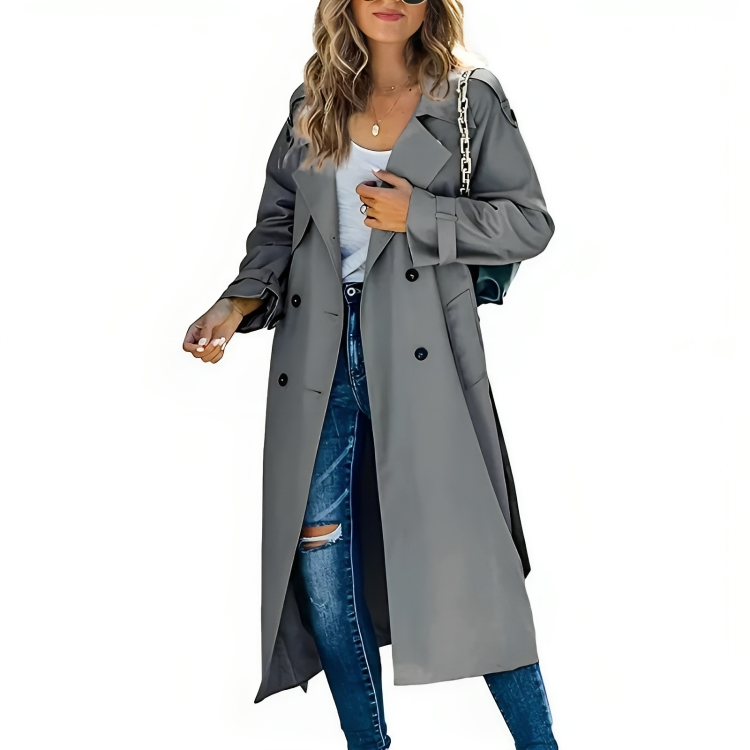 Eleganter langer Trenchcoat mit Gürtel für Damen – Zeitloser Übergangsmantel mit klassischem Schnitt