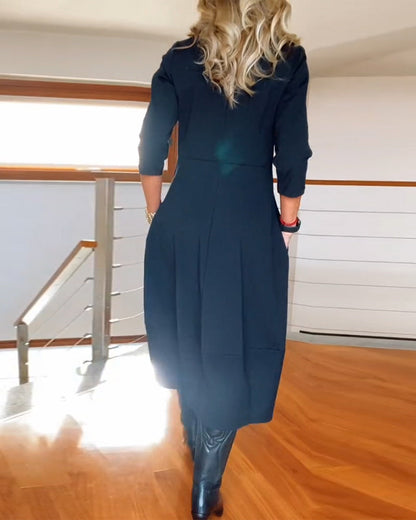 Claire - Elegantes und Bequemes Midi-Kleid mit Bootsausschnitt, 3/4-Ärmeln und Taschen