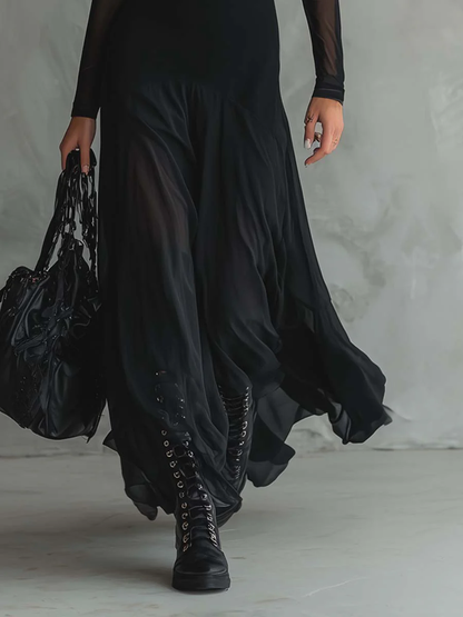 Chantal - Maxikleid aus schwarzem Patchwork-Tüll