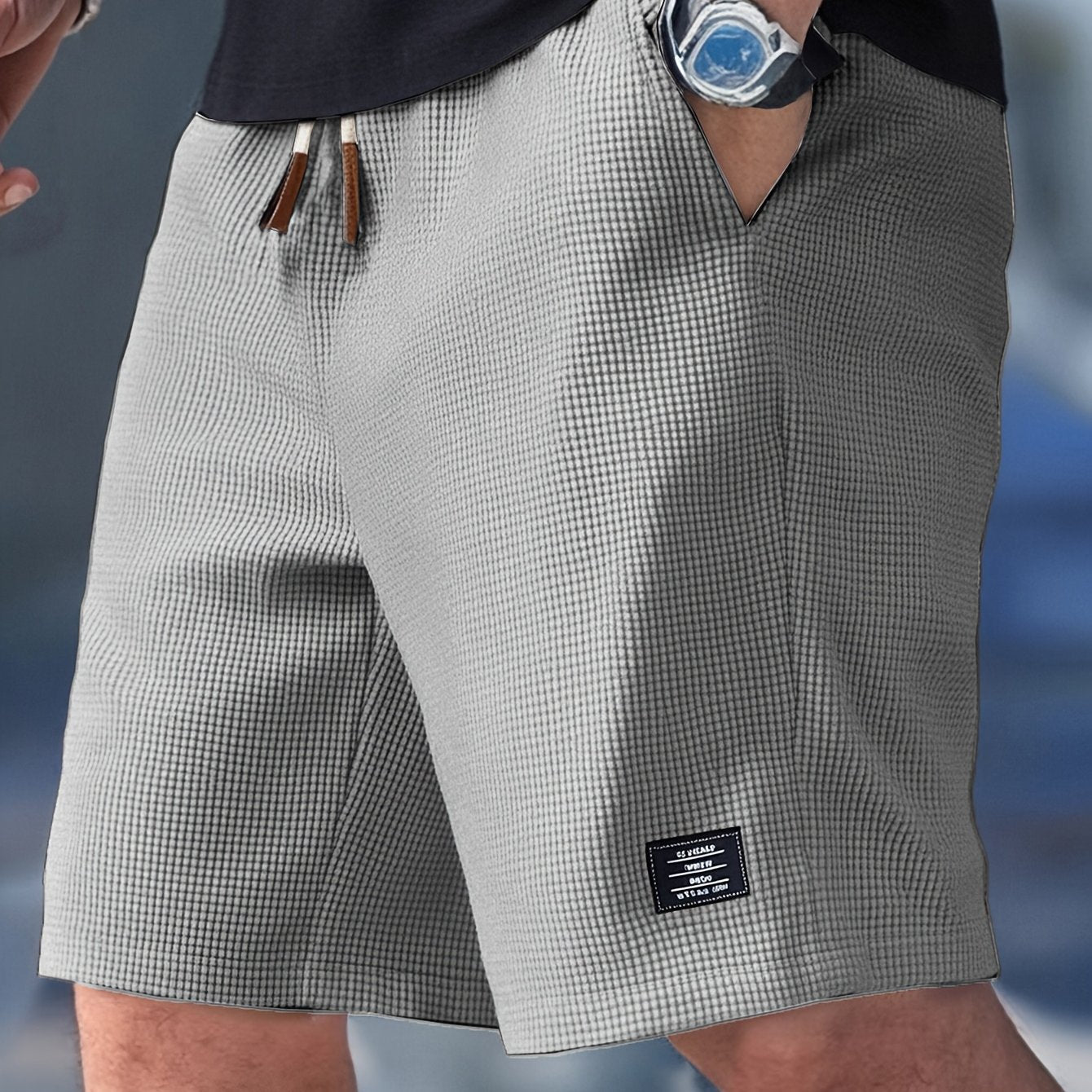 Strukturierte Freizeitshorts für Herren – Atmungsaktive Waffel-Shorts mit Kordelzug