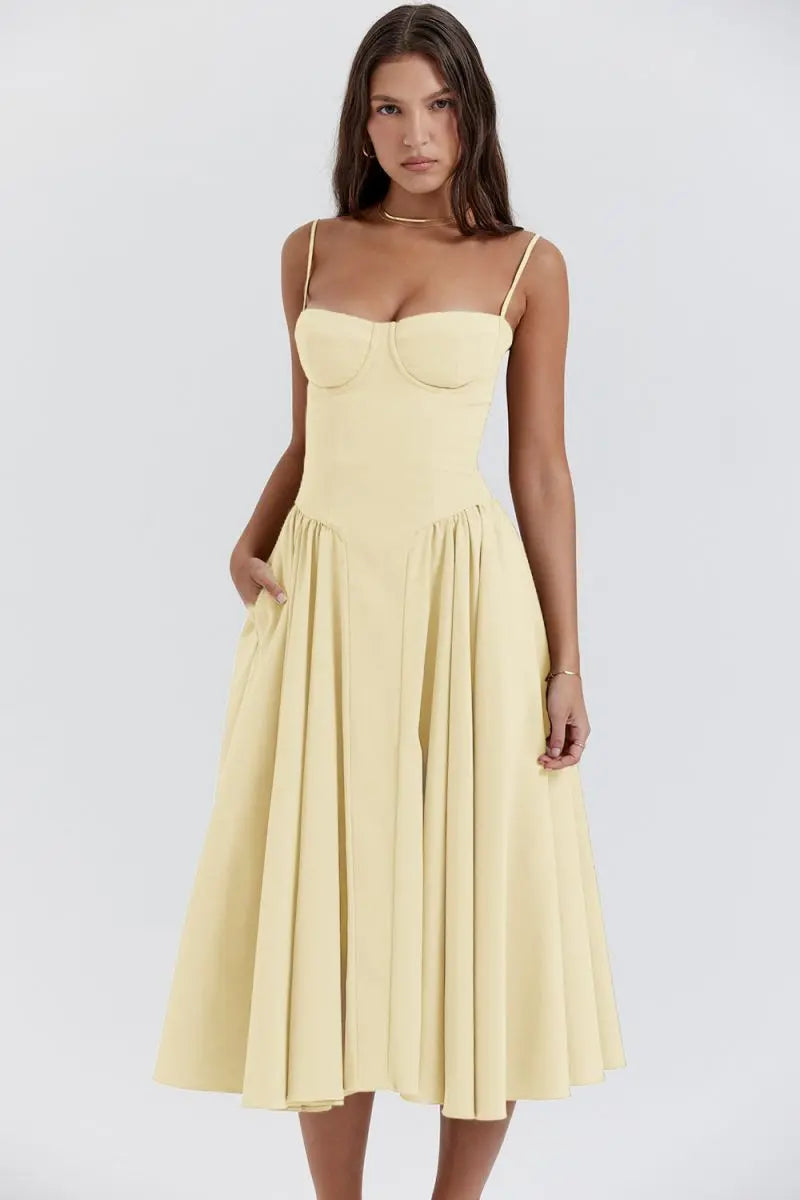 Calixène - Maxikleid mit Korsett für Damen aus atmungsaktivem Stoff für Frühling und Sommer