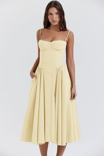 Calixène - Maxikleid mit Korsett für Damen aus atmungsaktivem Stoff für Frühling und Sommer