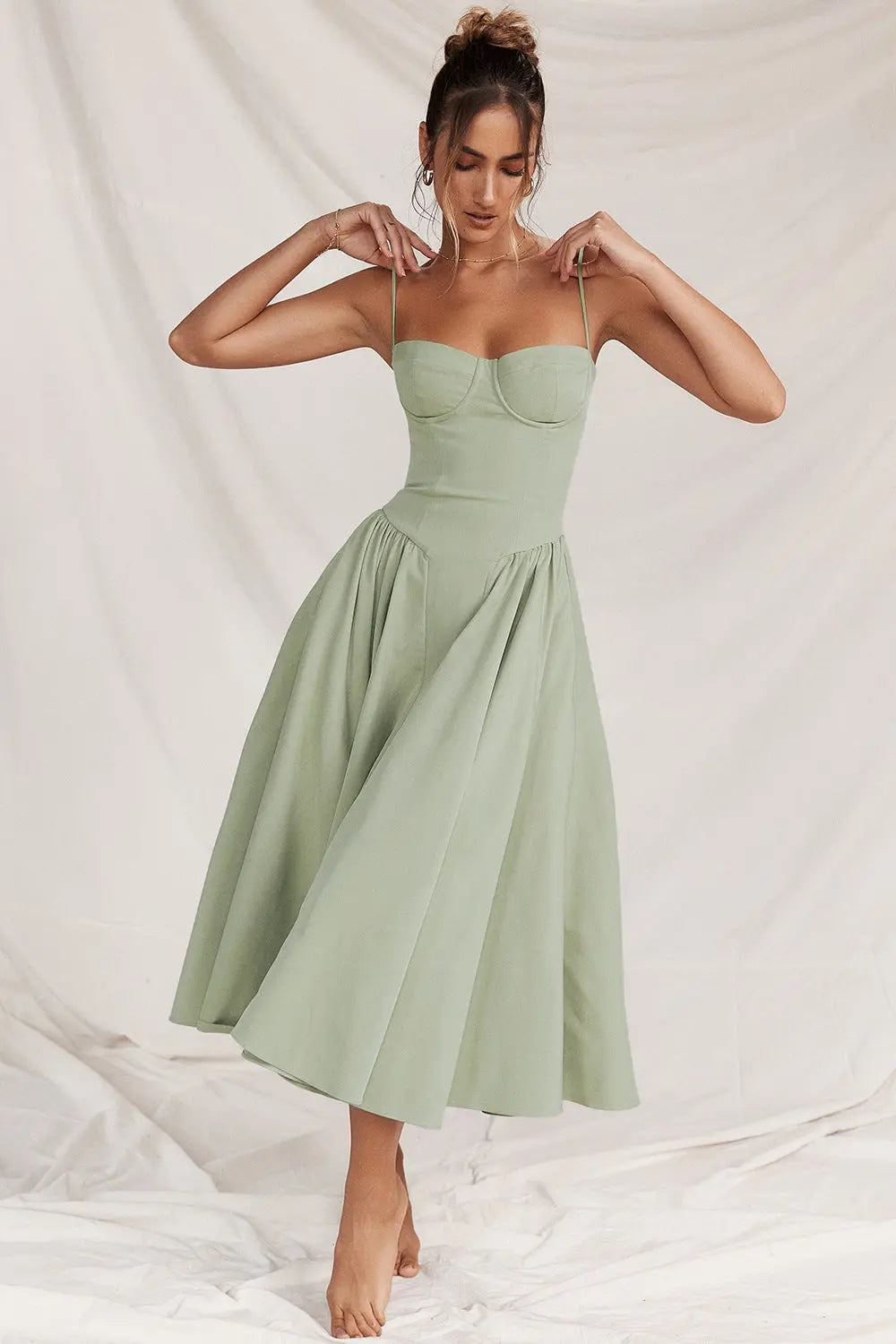 Calixène - Maxikleid mit Korsett für Damen aus atmungsaktivem Stoff für Frühling und Sommer