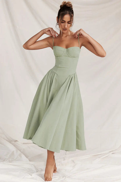 Calixène - Maxikleid mit Korsett für Damen aus atmungsaktivem Stoff für Frühling und Sommer