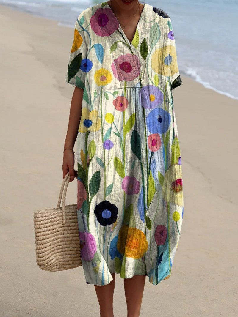 Locker fallendes Sommerkleid für Damen mit floralem Print – Luftig, Bequem & Strandtauglich