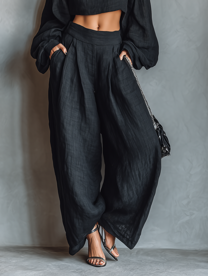 Élisette - Schickes Ensemble aus Leinenmix mit Bustier-Oberteil ohne Träger und weitem Hosenbein