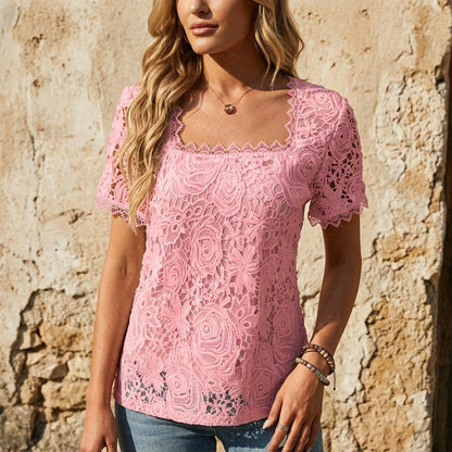 Elegante Spitzenbluse für Damen – Luftiges Kurzarm Shirt mit femininem Schnitt