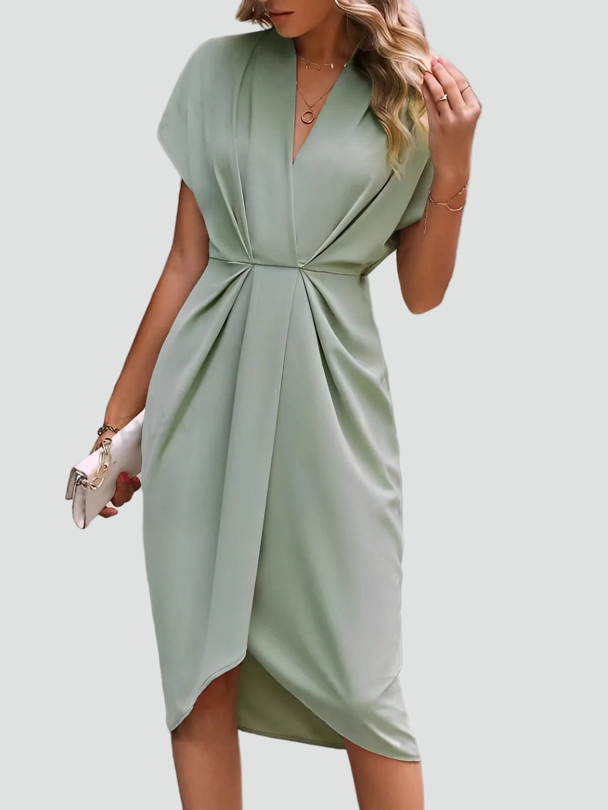 Elegantes Wickelkleid mit V-Ausschnitt – Figurbetontes Midikleid für Damen