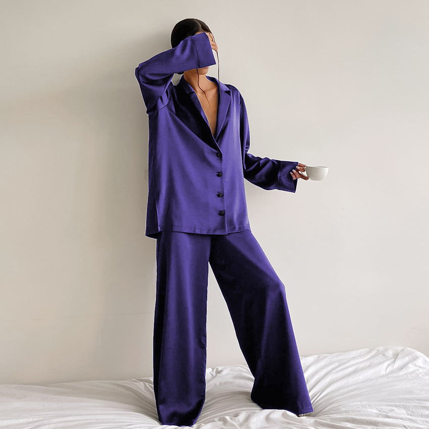 Noélya - Damen Pyjama-Set aus luxuriösem Satin mit Langarmshirt und langer Hose