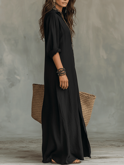 Lässiges Maxikleid mit Knopfleiste für Damen – Lockeres Hemdblusenkleid im Boho-Stil
