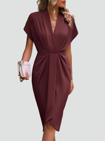 Elegantes Wickelkleid mit V-Ausschnitt – Figurbetontes Midikleid für Damen
