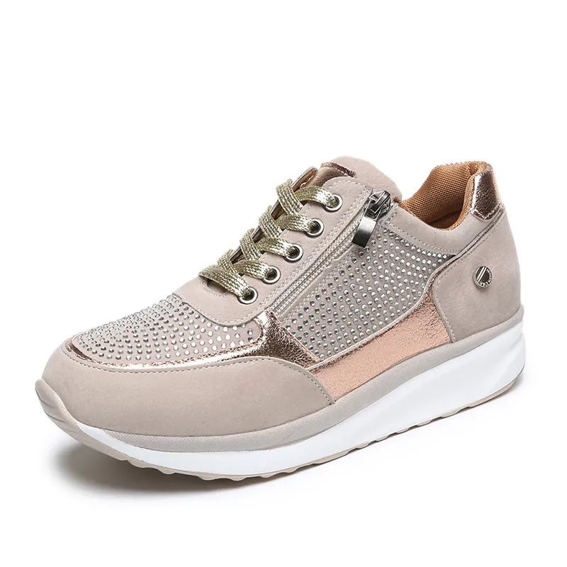 Ysaline - Ergonomische, Bequeme und Elegante Sneakers für Lange Spaziergänge und City-Trips mit Glänzenden Schnürsenkeln und Reißverschluss