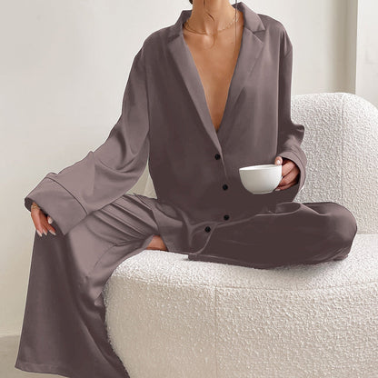 Noélya - Damen Pyjama-Set aus luxuriösem Satin mit Langarmshirt und langer Hose