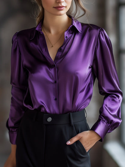 Avelina - Elegante Bluse aus schwarzem Satin mit langen Ärmeln für Frauen