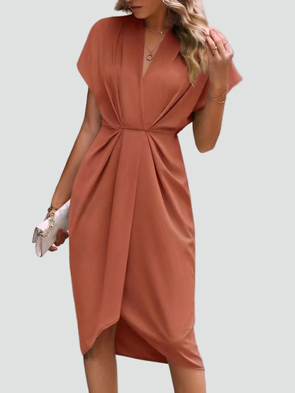 Figurbetontes Midikleid mit Drapierung – Elegantes V-Ausschnitt Kleid für Damen