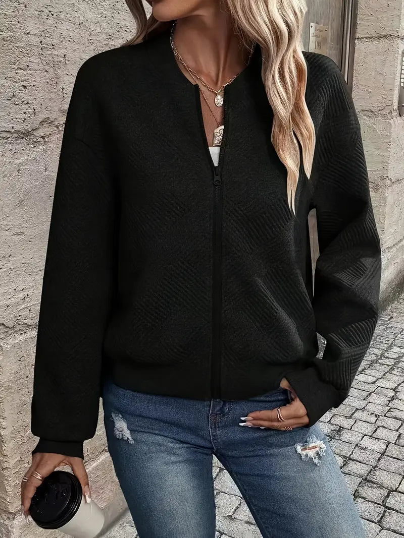 Leichte Damen Bomberjacke mit Strukturmuster & Reißverschluss – Stylische Übergangsjacke