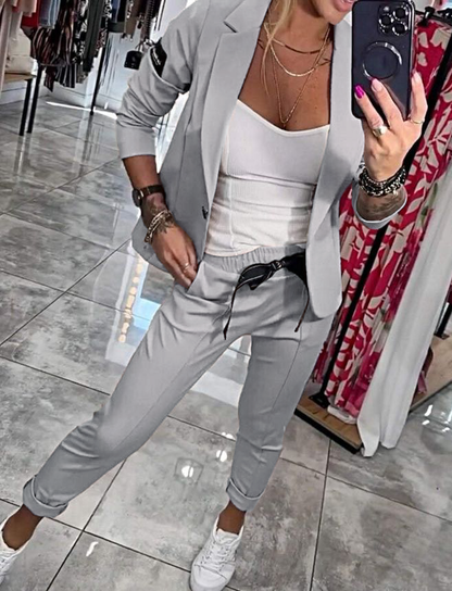 Modernes Damen Blazer-Set mit Stretchhose – Elegantes 2-teiliges Outfit für Büro & Freizeit