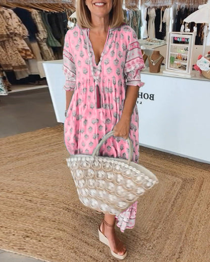 Sylméra - Maxikleid Boho Leichtes Druck Fluid Sommer