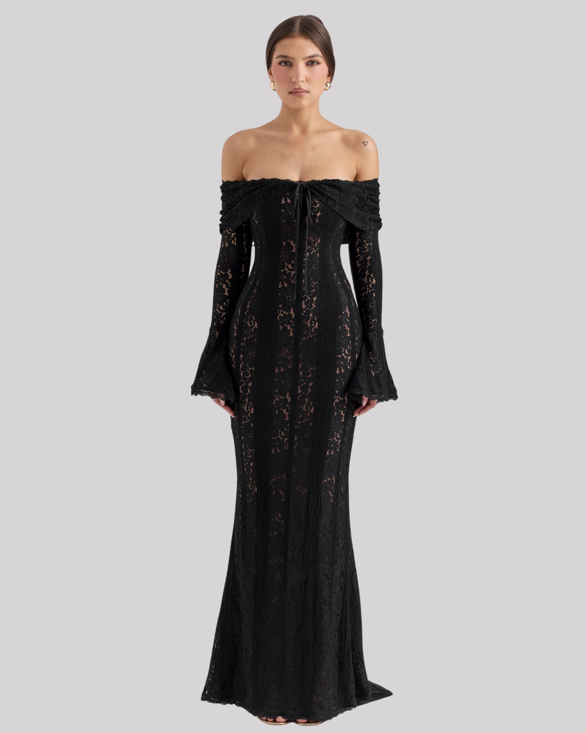 Elegantes Spitze Maxikleid für Damen – Off-Shoulder Abendkleid mit figurbetonter Silhouette