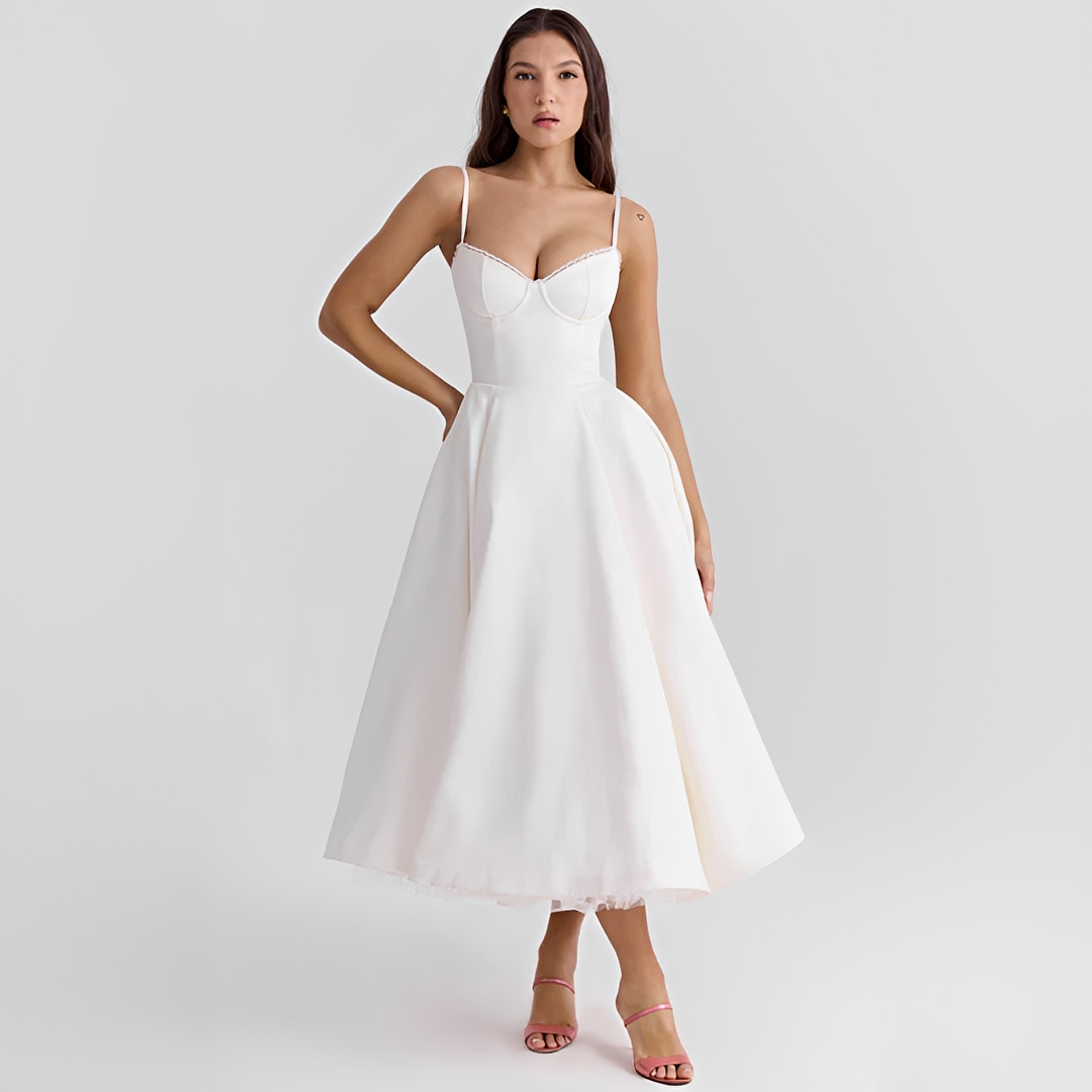 Faylise - Damen Corsage-Kleid für Frühling und Sommer, Ausgestellter Rock, Tailliert, Lange Feine Träger
