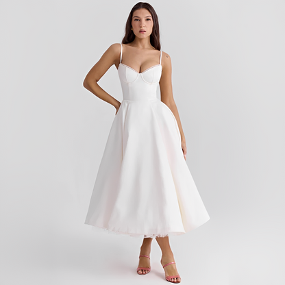 Faylise - Damen Corsage-Kleid für Frühling und Sommer, Ausgestellter Rock, Tailliert, Lange Feine Träger