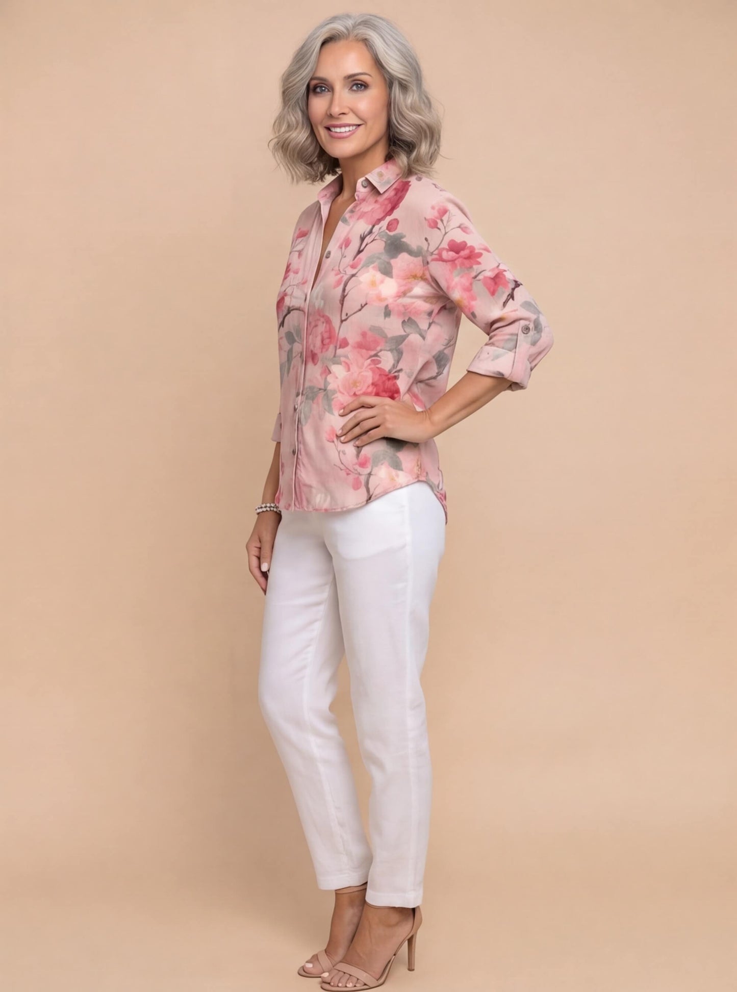 Leichte Damen Bluse mit floralem Print – Luftige Hemdbluse mit Knopfleiste & eleganter Passform