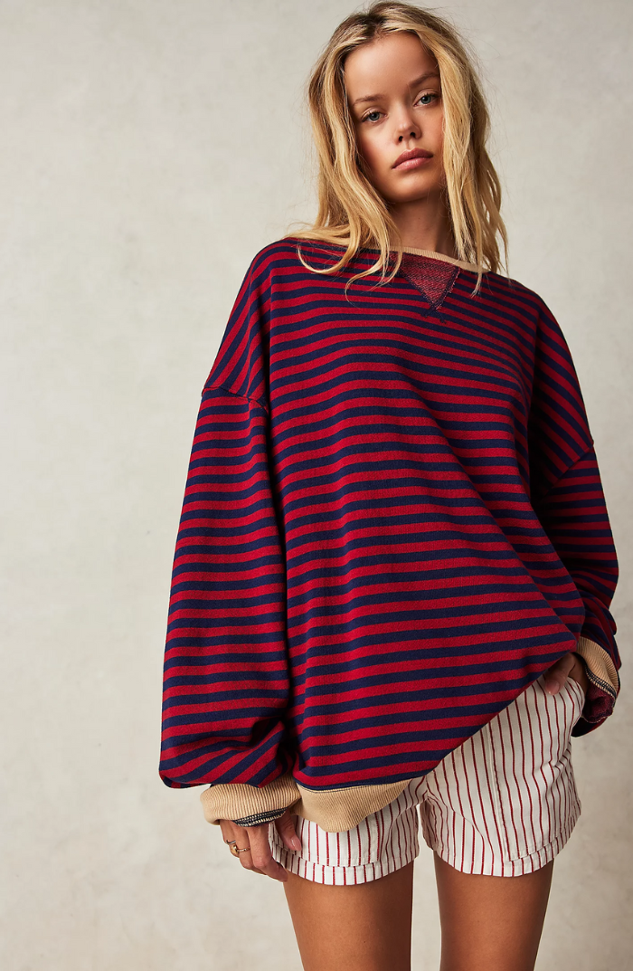 Oversize Damen Sweatshirt mit Streifen – Lässiger Pullover im Colorblock Look & weicher Komfort