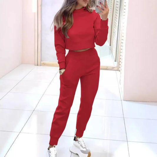 Gaëlle - Bequemes und Elegantes Entspannungsensemble für Frauen, bestehend aus Jogginghose und langärmligem Crop-Top