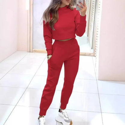 Gaëlle - Bequemes und Elegantes Entspannungsensemble für Frauen, bestehend aus Jogginghose und langärmligem Crop-Top