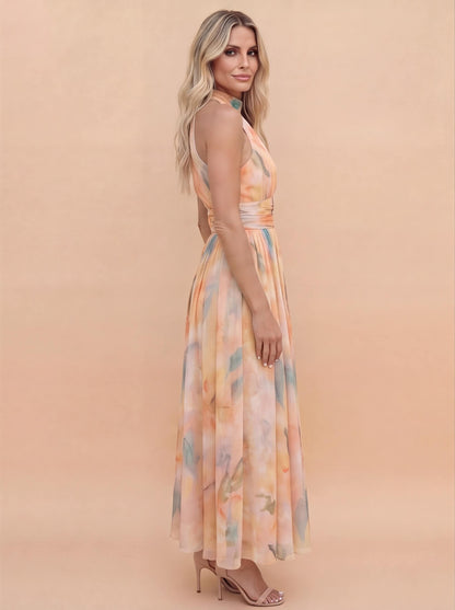 Elegantes Maxikleid für Damen – Luftiges Sommerkleid mit Halterneck & fließendem Fall