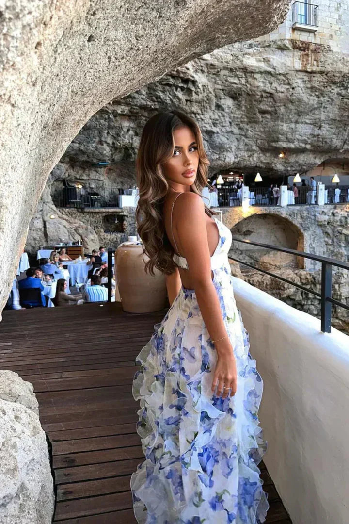 Capucine - Sommerkleid mit Blumen für Frauen, Ärmellos, mit tiefem V-Ausschnitt