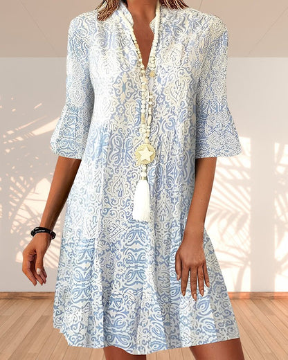 Marielle - Boho-Tunika Kleid mit Druck | Leichte Viskose | Ausgestellte Ärmel