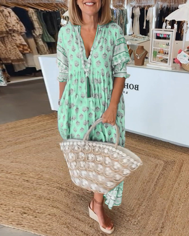Sylméra - Maxikleid Boho Leichtes Druck Fluid Sommer