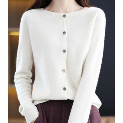 Bérélie - Damen-Cardigan mit Bootsausschnitt aus reiner Merinowolle, Cashmere-Stil, einfarbig
